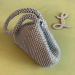 Silver Sparkly Mesh Wristlet Evening Pouch